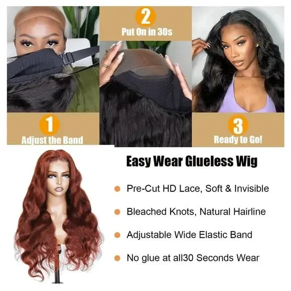 18 inch red brown number 33 body wave pre.Cut preplucked glueless lace front wig - Picture 11 of 13